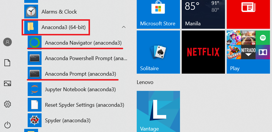 Windows-menu-Anaconda3